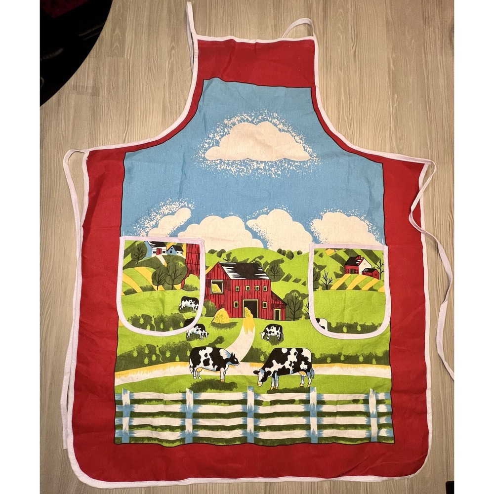 Bib Apron Farm Scene Cooking Baking Adjustable barn cows 1 size